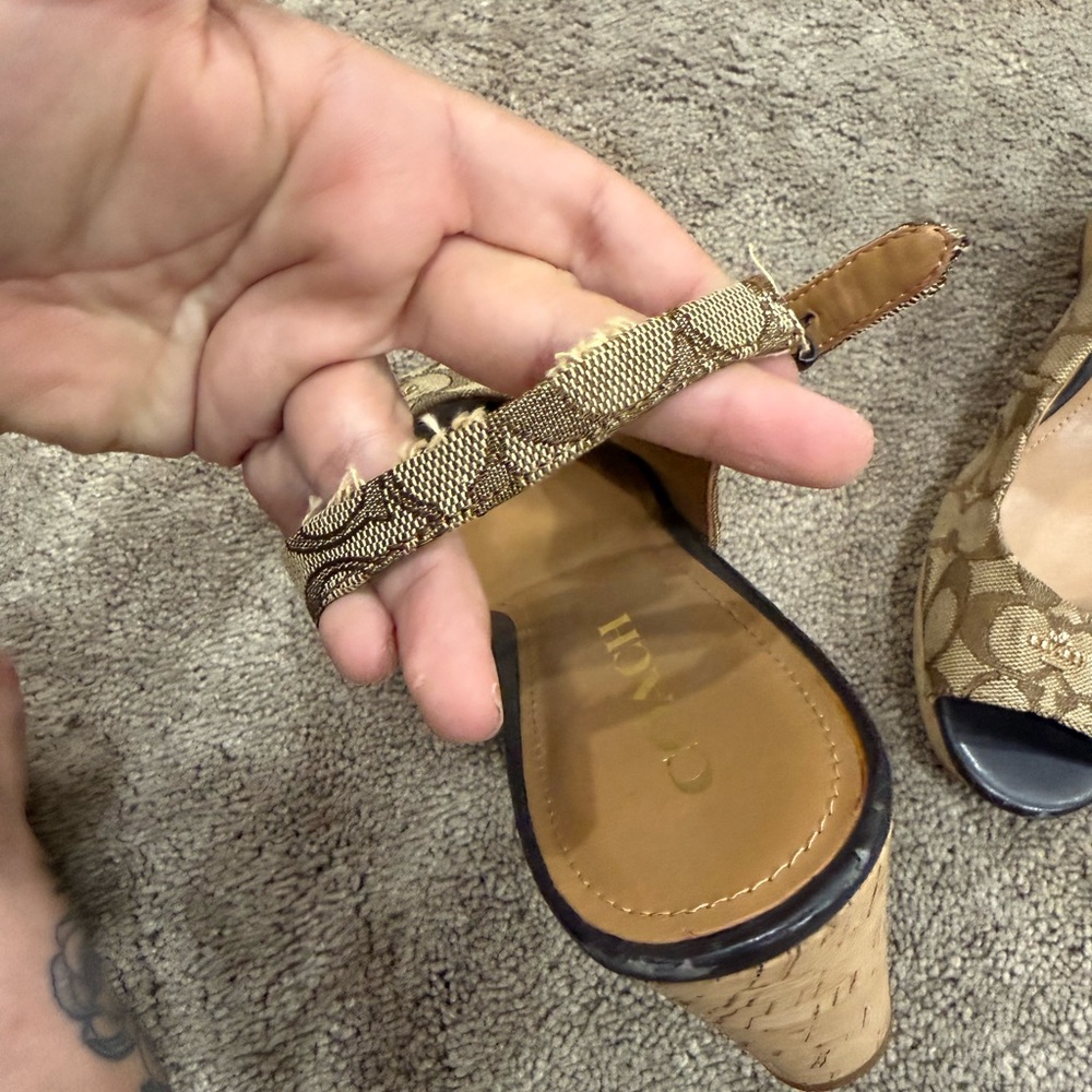 Coach Tan Signature Peep-Toe Slingback Heels - Picture 3 of 6